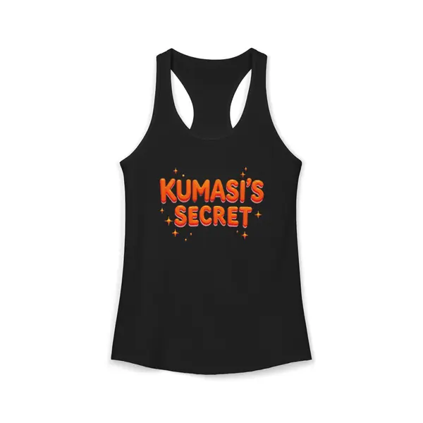 Orange Lettering Women's Racerback Tank in Solid Black, view 5
