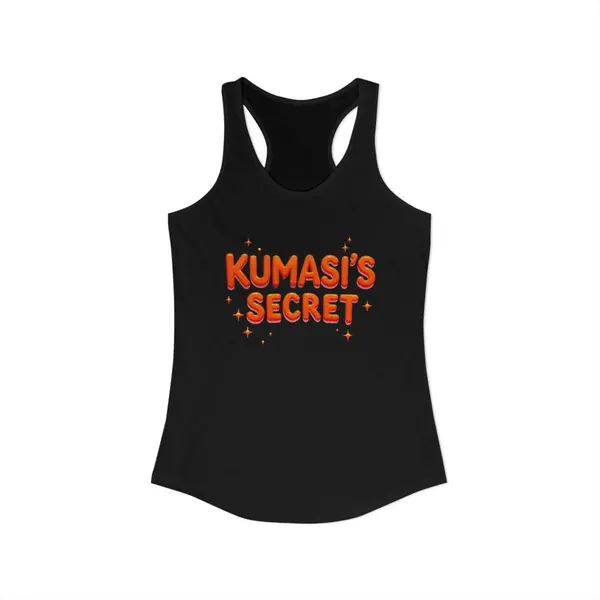 Orange Lettering Women's Racerback Tank in Solid Black, view 3
