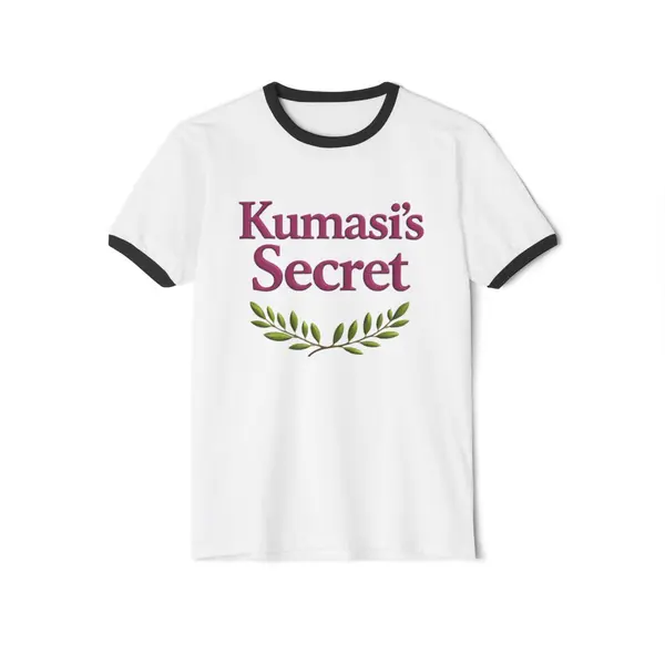 Ringer T-Shirt with Leaf Sprig Wordmark in White/Black, view 3
