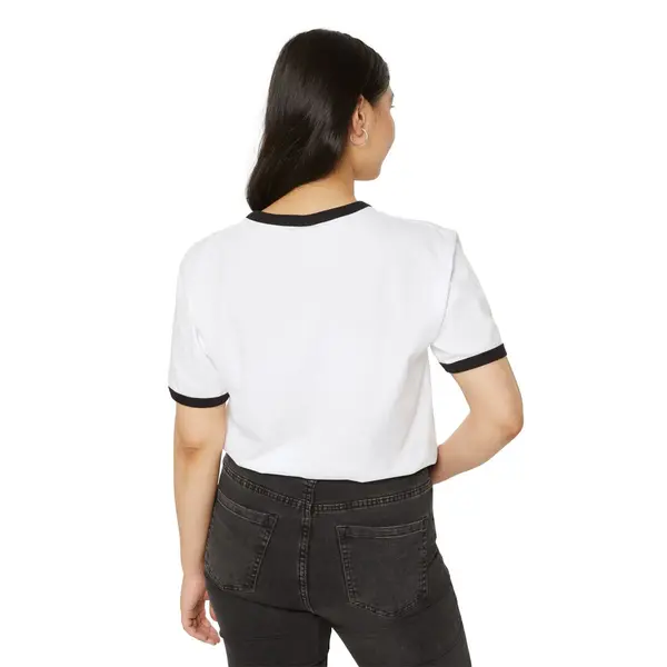 Ringer T-Shirt with Leaf Sprig Wordmark in White/Black, view 2