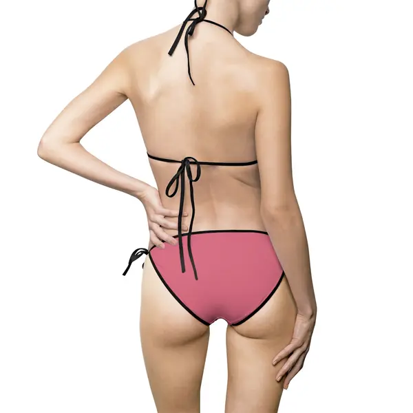 Pink Pattern Halter Bikini Set in Black, back view, view 2