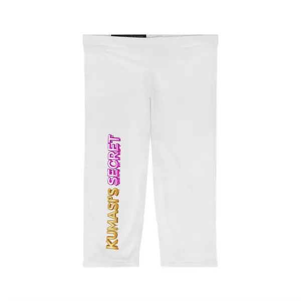 White Capri Leggings, Vertical Lettering in White stitching, view 2