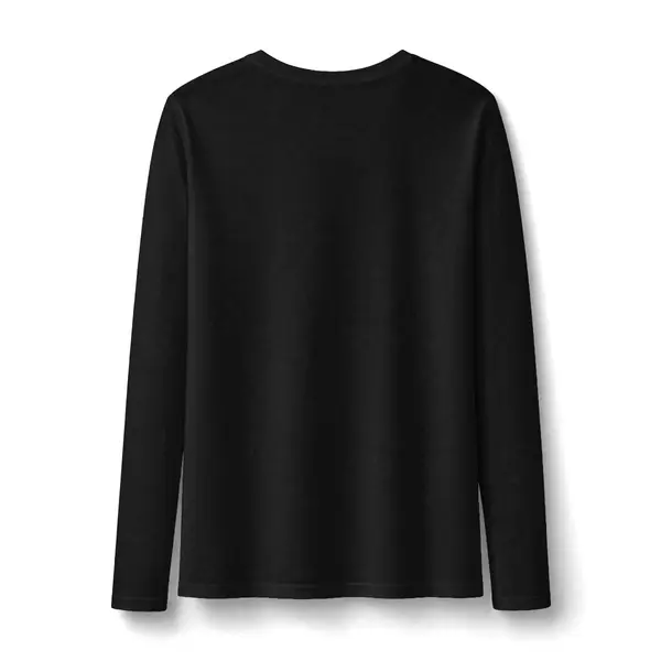Gold Script Long Sleeve V-Neck Tee in Black, back view, view 4