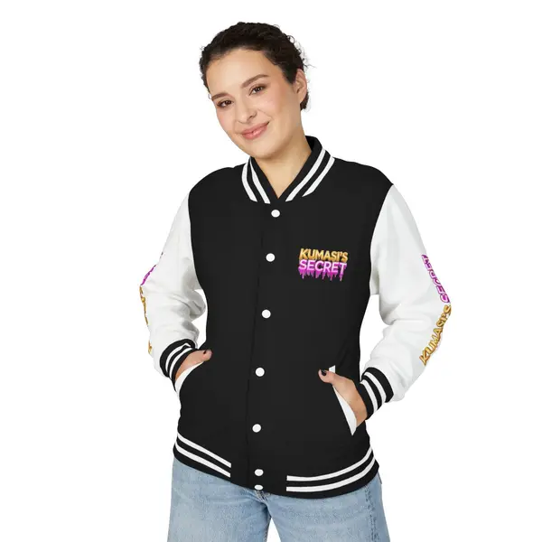 Unisex Varsity Bomber Jacket in Jet Black/Arctic White, view 3